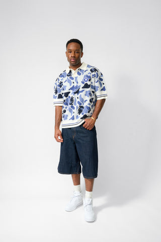 CAMOUFLAGE INTARSIA EMBROIDERED KNITTED POLO [BLUE]