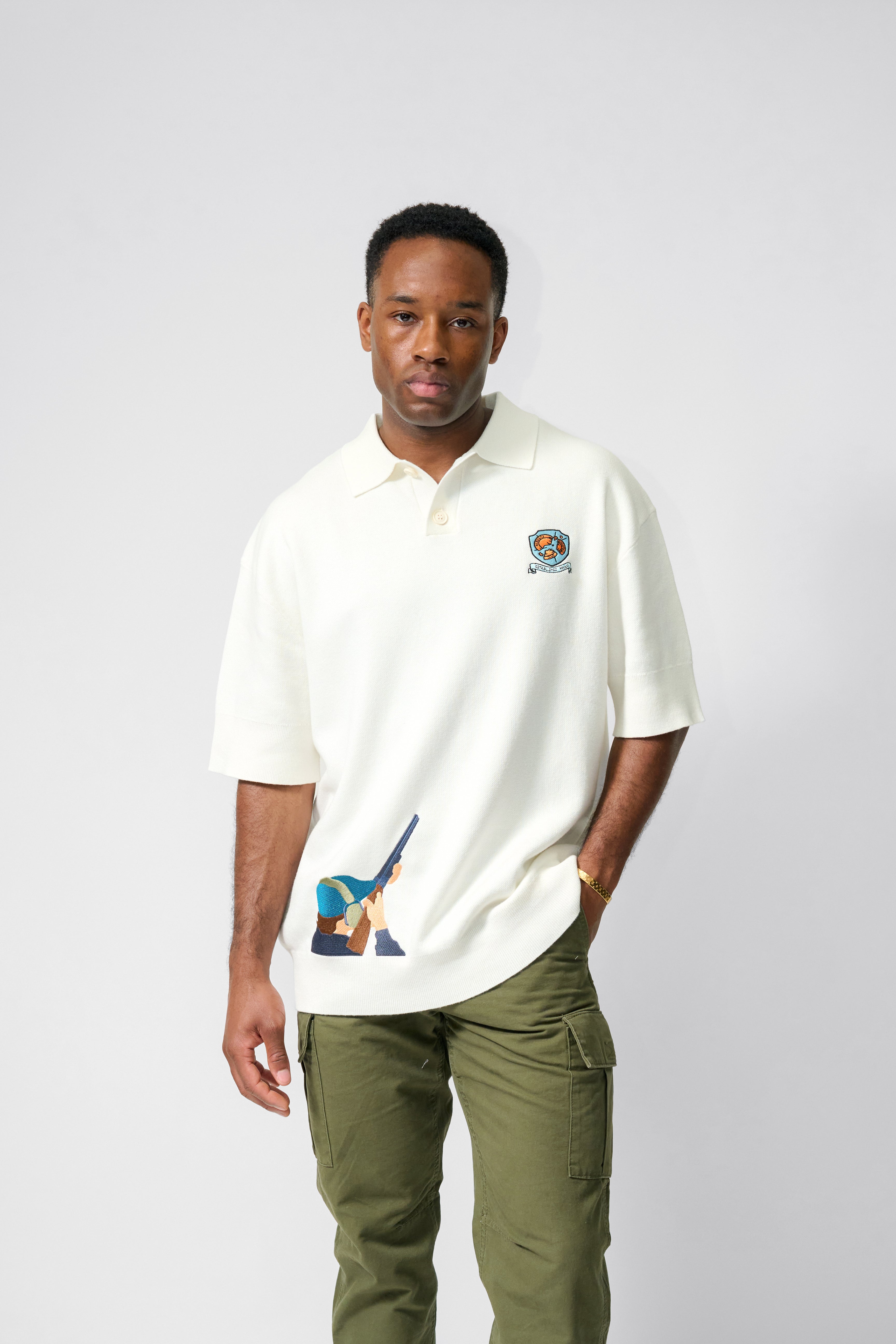 CLAYPIGEON EMBROIDERED KNITTED POLO