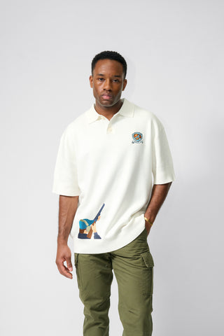 ‘CLAYPIGEON’ EMBROIDERED KNITTED POLO