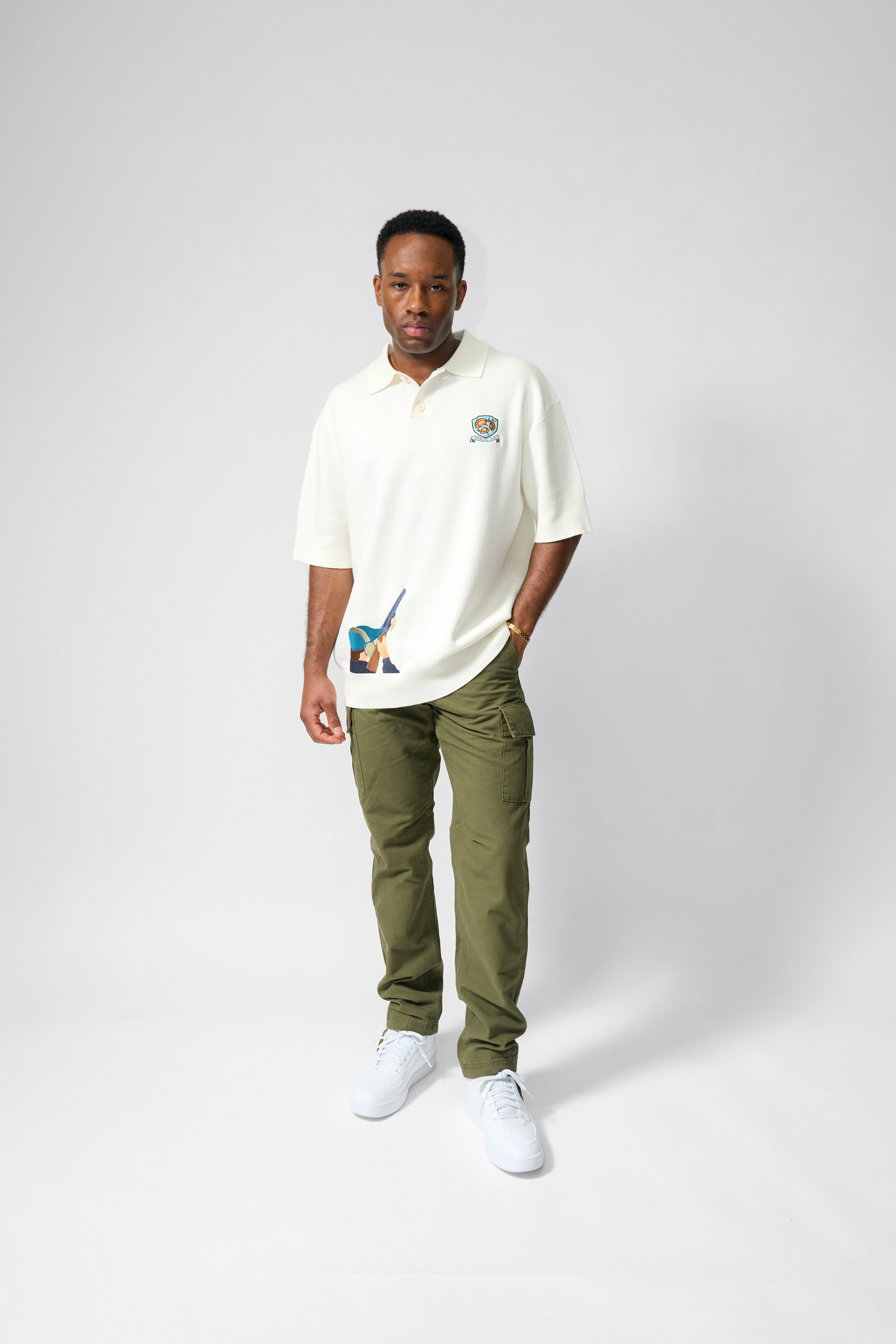 CLAYPIGEON EMBROIDERED KNITTED POLO