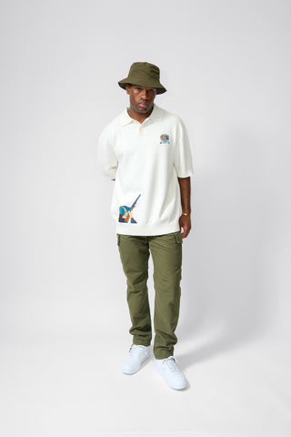 ‘CLAYPIGEON’ EMBROIDERED KNITTED POLO
