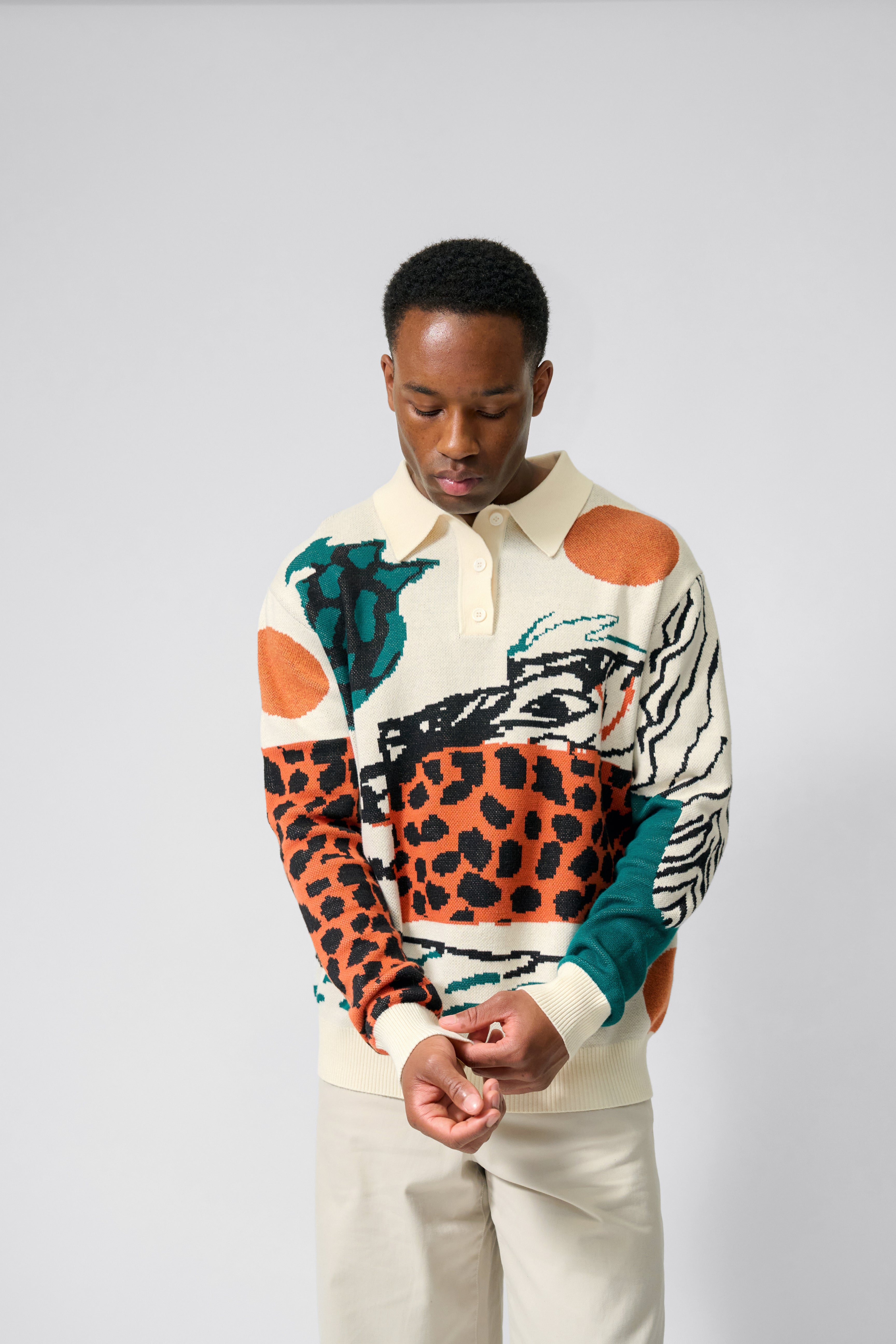 ABSTRACT SAFARI INTARSIA KNITTED POLO