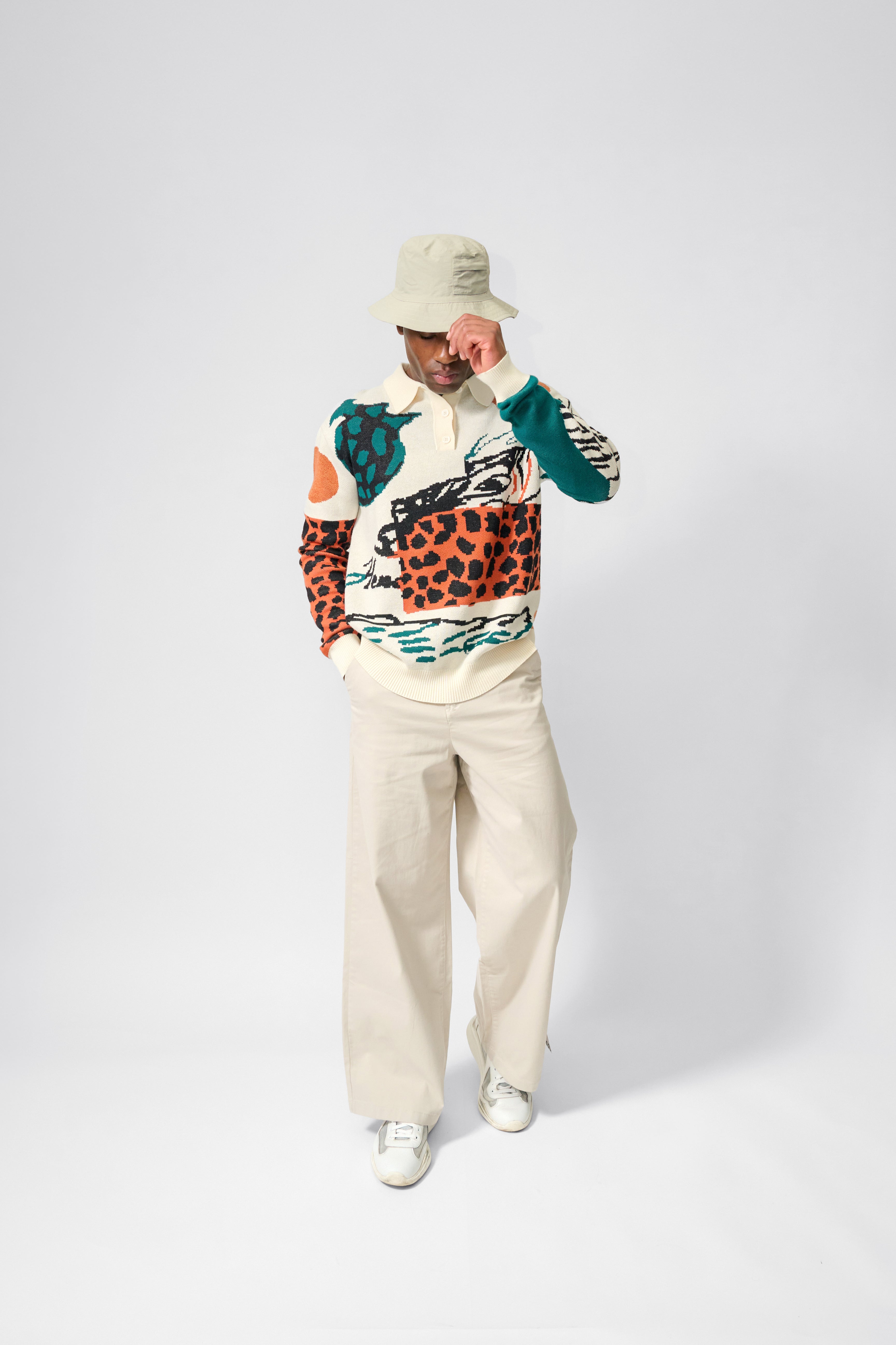 ABSTRACT SAFARI INTARSIA KNITTED POLO
