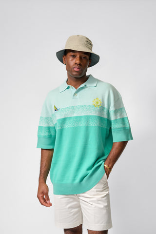 ‘WSURF’ INTARSIA EMBROIDERED KNITTED POLO