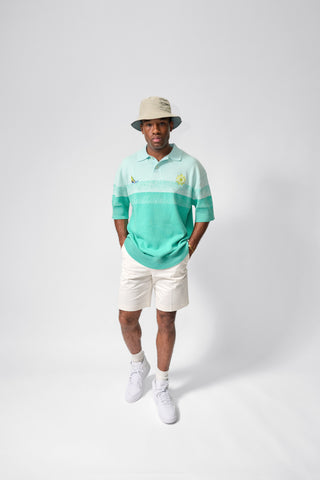 ‘WSURF’ INTARSIA EMBROIDERED KNITTED POLO