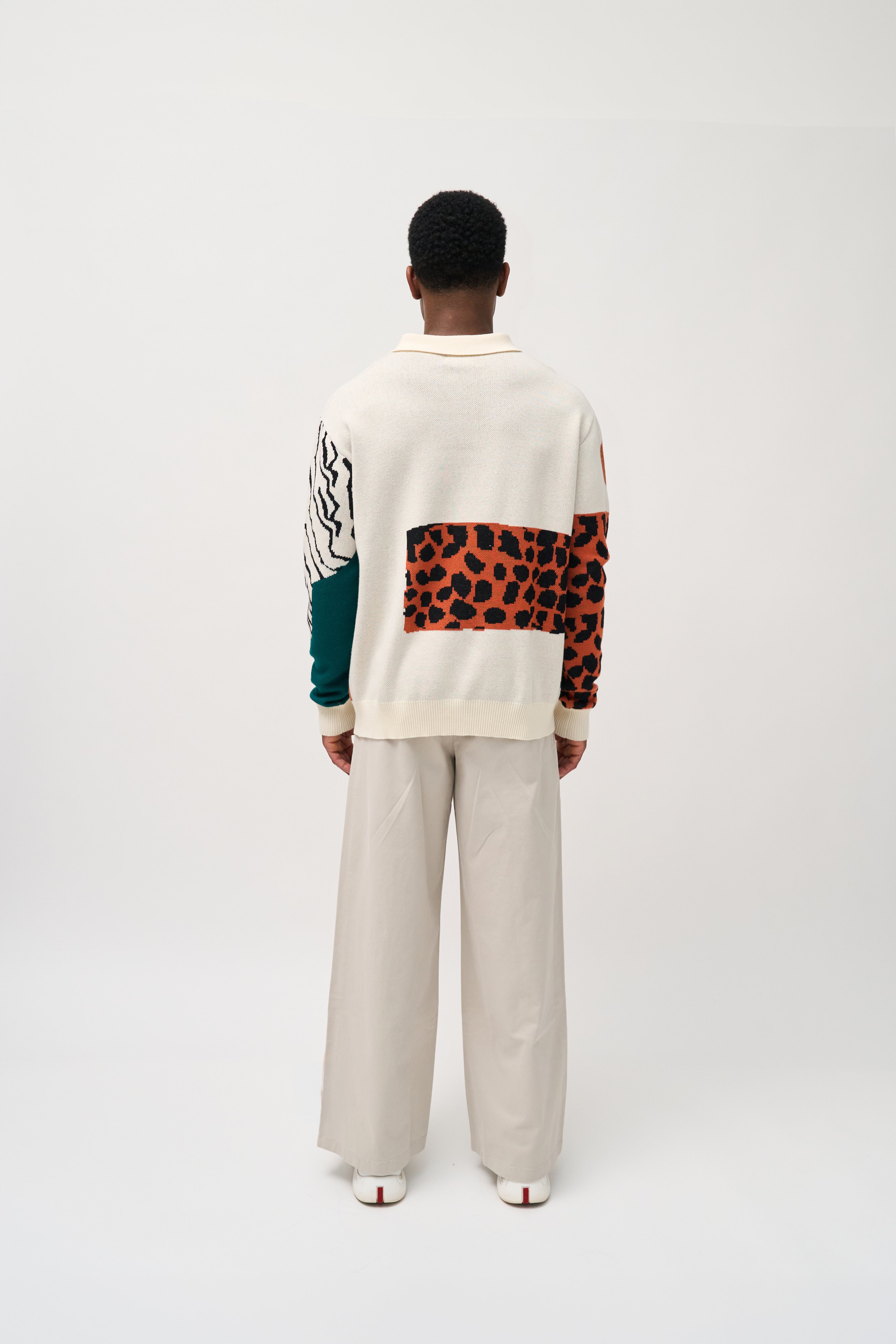 ABSTRACT SAFARI INTARSIA KNITTED POLO