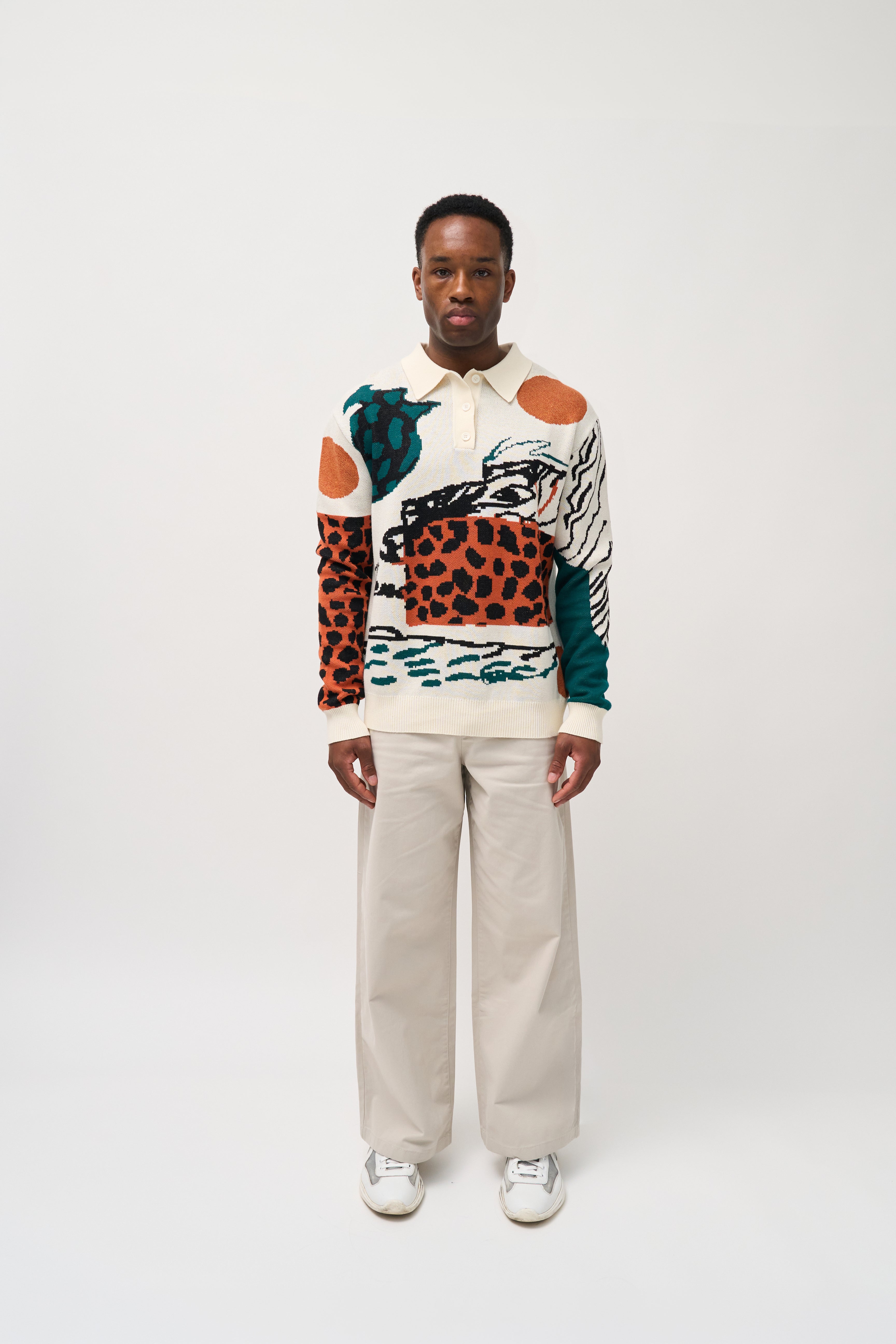 ABSTRACT SAFARI INTARSIA KNITTED POLO