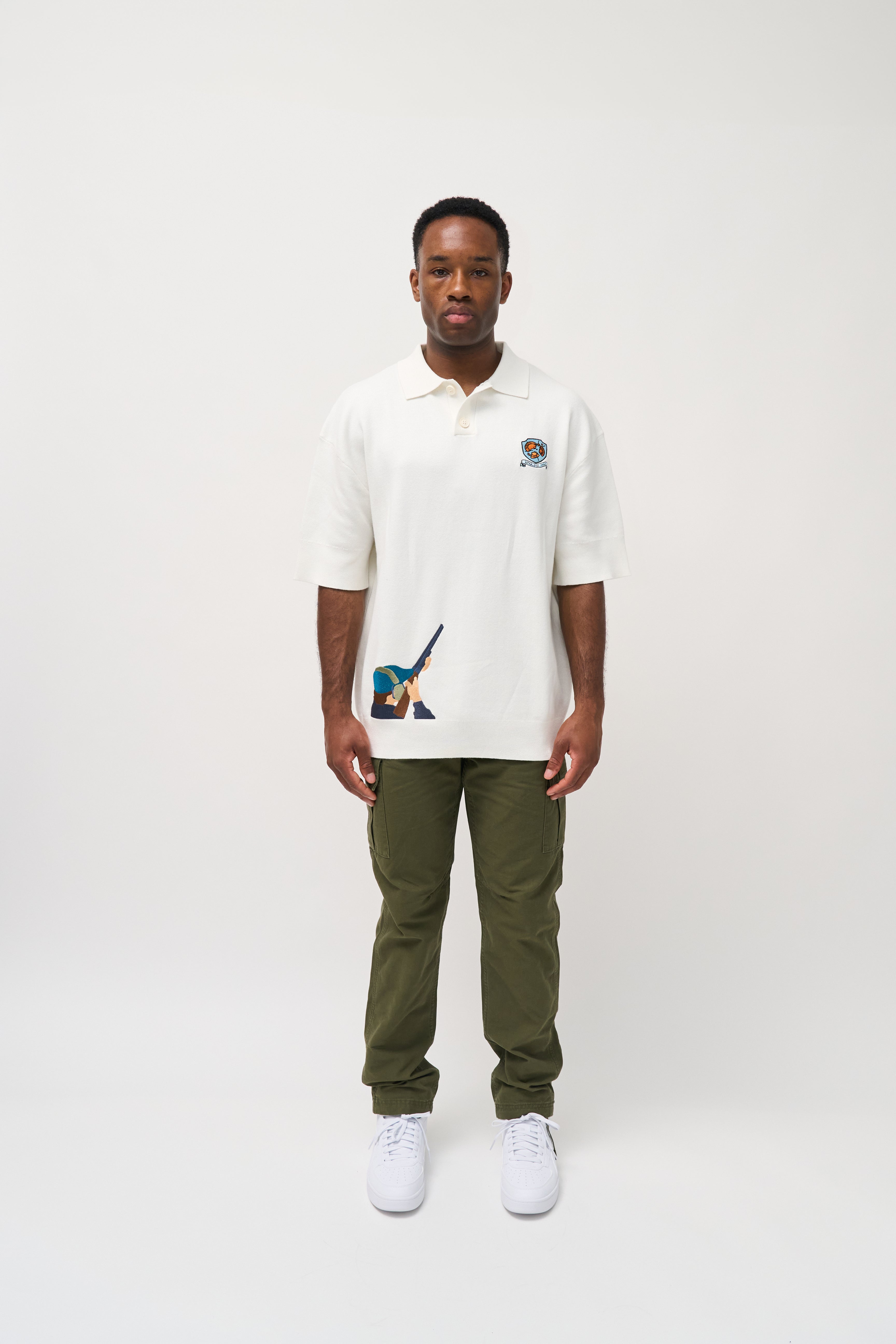 CLAYPIGEON EMBROIDERED KNITTED POLO
