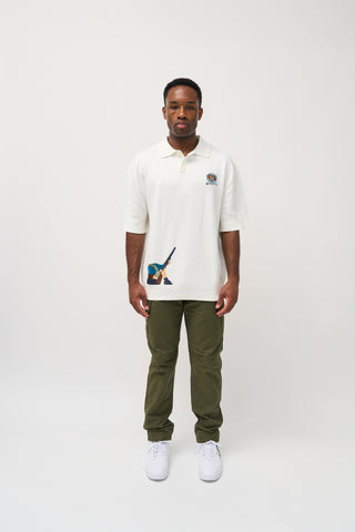 ‘CLAYPIGEON’ EMBROIDERED KNITTED POLO