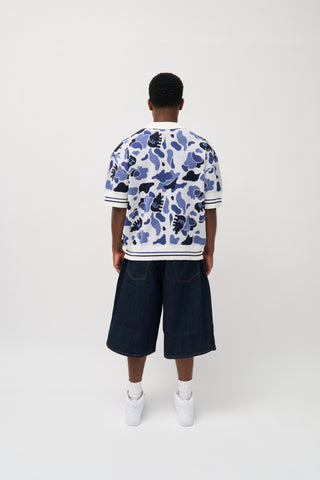 CAMOUFLAGE INTARSIA EMBROIDERED KNITTED POLO [BLUE]