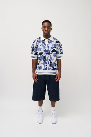 CAMOUFLAGE INTARSIA EMBROIDERED KNITTED POLO [BLUE]