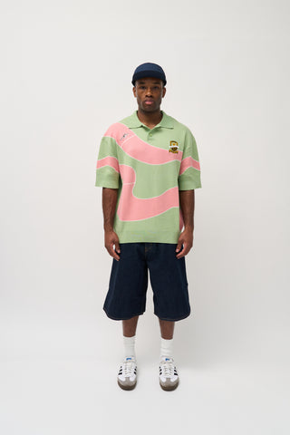 ‘SPRINTER’ INTARSIA EMBROIDERED KNITTED POLO