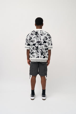 CAMOUFLAGE INTARSIA EMBROIDERED KNITTED POLO [GREY]